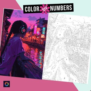 Japanese Cyberpunk Girl Color by Numbers: Procreate iPad Digital Coloring (PDF, SVG, PNG)