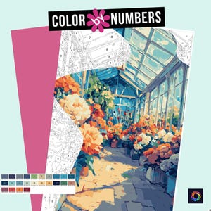Botanical Flower House Color by Numbers: Printable Painting (Digital Download)