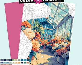 Botanical Flower House Color by Numbers: Printable Painting (Digital Download)