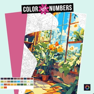 Botanical Color by Numbers: Flower House Printable (PDF, SVG, PNG)