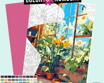 Botanical Color by Numbers: Flower House Printable (PDF, SVG, PNG)