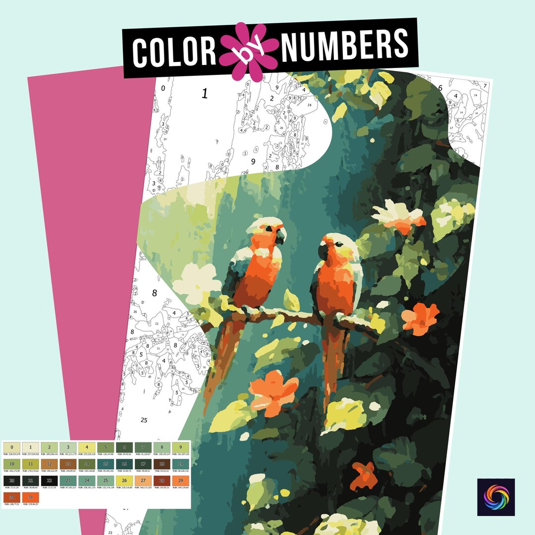 Numbers Birds Roses Color by Numbers for Adults | Birds With Flowers | Printable Paint by ...