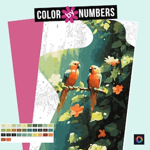 Birds and Flowers Color by Numbers: Printable Digital Coloring (PDF, SVG, PNG)