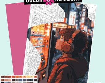 Cyberpunk Vending Machine Color by Numbers: Procreate iPad Coloring Page (Digital Download)