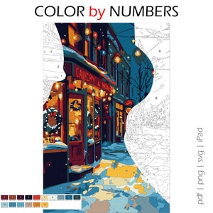 Christmas Street Color by Numbers: Printable Winter Scene (Digital Download)