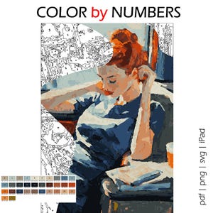 Bored Lady Portrait Color by Numbers: Printable Digital Coloring (PDF, SVG, PNG)