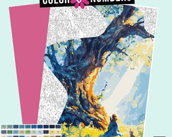 Anime Fantasy Tree Color by Numbers: Procreate iPad Modern Art (Digital Download)