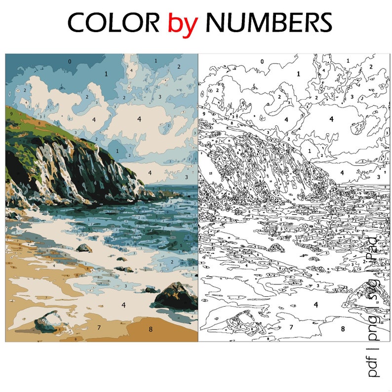 Color by Numbers for Adults | Beach of Ireland | Printable Paint by ...