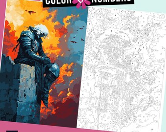 Anime Dark Knight Color by Numbers: Procreate iPad Coloring Page (Digital Download)