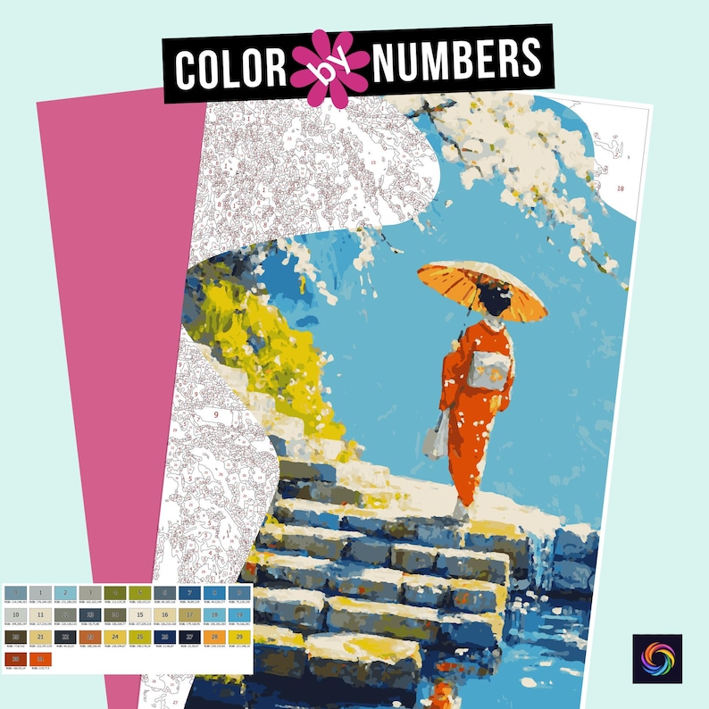 Geisha Numbers Graph Japanese Geisha Garden Color by Numbers: Procreate iPad Coloring ...