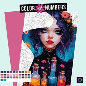 Goth Girl with Potions Color by Numbers: Modern Art (Digital Download)