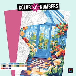 Botanical Flower House Color by Numbers: Printable Painting (Digital Download)