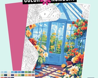 Botanical Flower House Color by Numbers: Printable Painting (Digital Download)