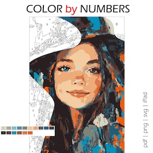 Girl with Hat Color by Numbers: Printable Art (PDF, SVG, PNG)