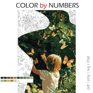 Boy with Butterflies Color by Numbers: Printable Art (PDF, SVG, PNG)