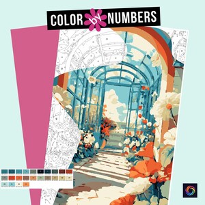 Botanical Flower House Color by Numbers: Printable Digital Pages (PDF)