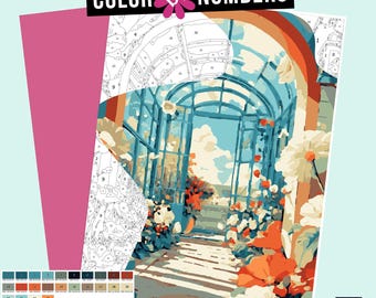 Botanical Flower House Color by Numbers: Printable Digital Pages (PDF)