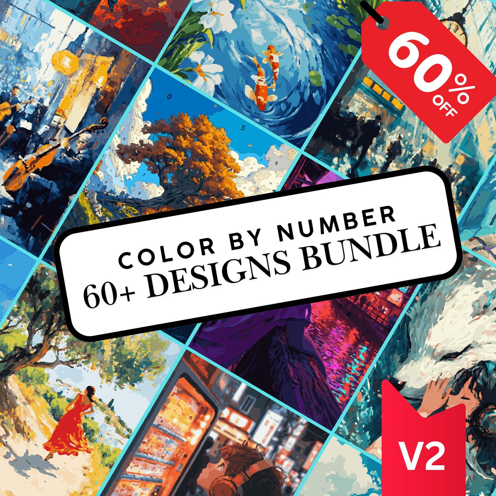 Color by Numbers Digital Art Pack DIY Coloring for Relaxation, Stress ...