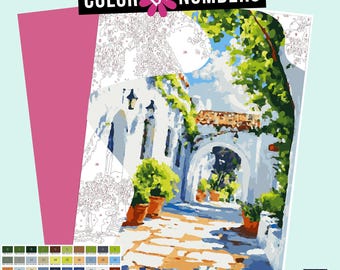 Andalusian Courtyard Color by Numbers: Spain DIY Painting (Digital Download)