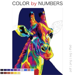 Vibrant Giraffe Color by Numbers for Adults: Printable Pages (PDF, SVG, PNG)