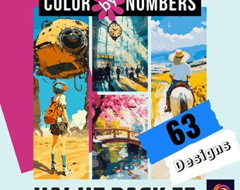 63 disegni da colorare in base ai numeri: pacchetto Procreate per colorare su iPad (download digitale)