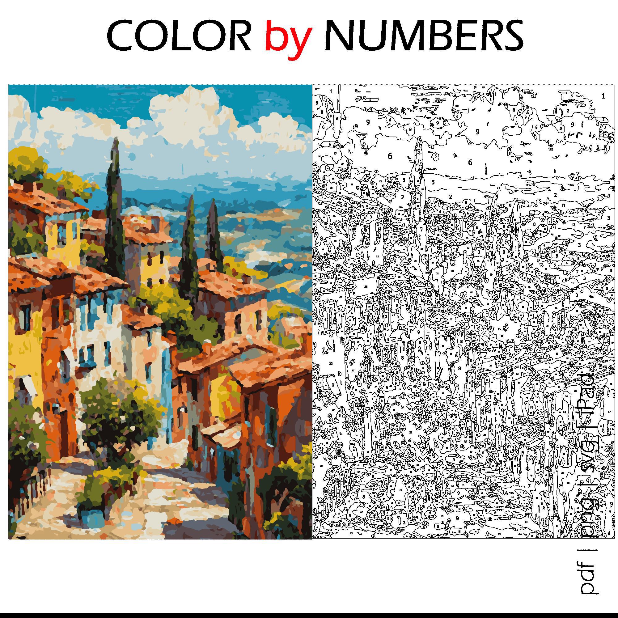 Tuscany Houses Color by Numbers: Italy Landscape (digital Coloring ...