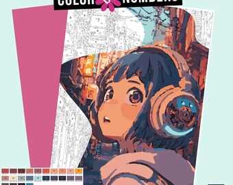 Anime Cyberpunk Color by Numbers: Procreate iPad Coloring Page (Digital Download)