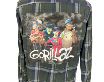 Gorillaz Reworked Flannel | Upcycled Sustainable Alternative Rock Band Shirt XL