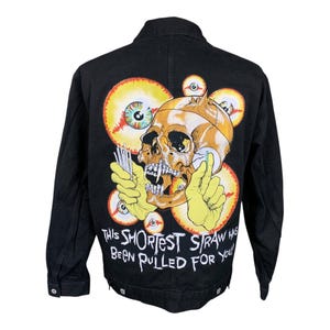 Metallica jean jacket, reworked upcycled heavy metal rock band jacket size large
