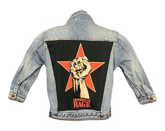 Upcycled Repurposed Custom Rap Rock Band Patch Denim Jean Jacket Toddlers Size 4