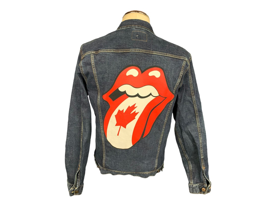 The Rolling Stones Reworked Denim Jacket, Upcycled Rock N Roll Heavy Metal Rock Band Jean Jacket