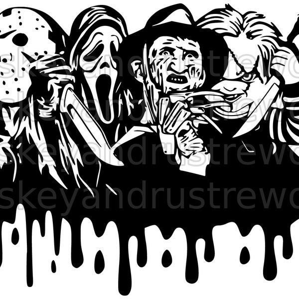 Horror Villians Line Up SVG | Halloween Horror Cut File | Movie Mascot Spooky Season Crafts