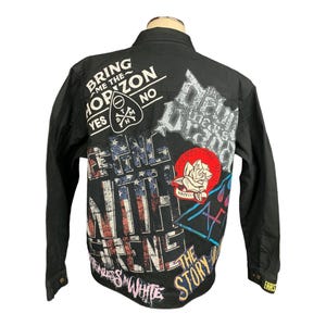 Metalcore mash up zip up canvas work jacket | reworked, upcycled, heavy metal rock band jacket size xl