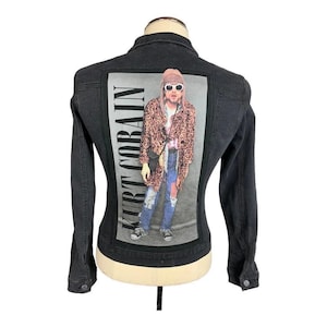 Kurt cobain jean jacket | reworked, upcycled grunge rock band jacket size small