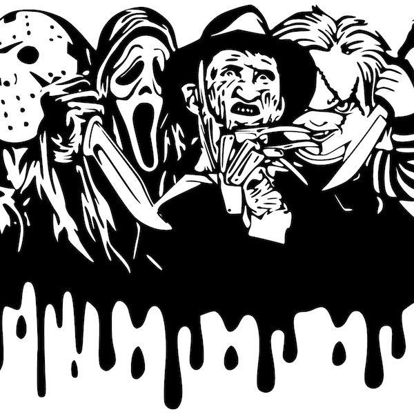 Horror Villians Line Up SVG | Halloween Horror Cut File | Movie Mascot Spooky Season Crafts ZIP FILE