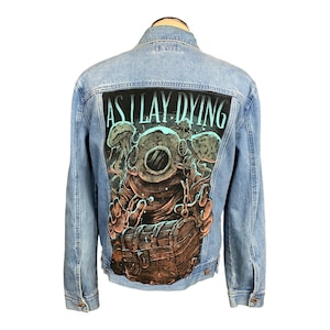 As i lay dying jean jacket | reworked, upcycled, heavy metal metalcore rock band jacket size xl
