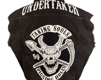 the Undertaker Denim Vest | Reworked Upcycled WWF WWE Wrestling Vest Mens XL