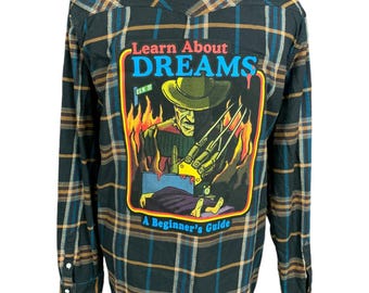 Freddy krueger learn about dreams flannel shirt | reworked, upcycled horror movie shirt size xl