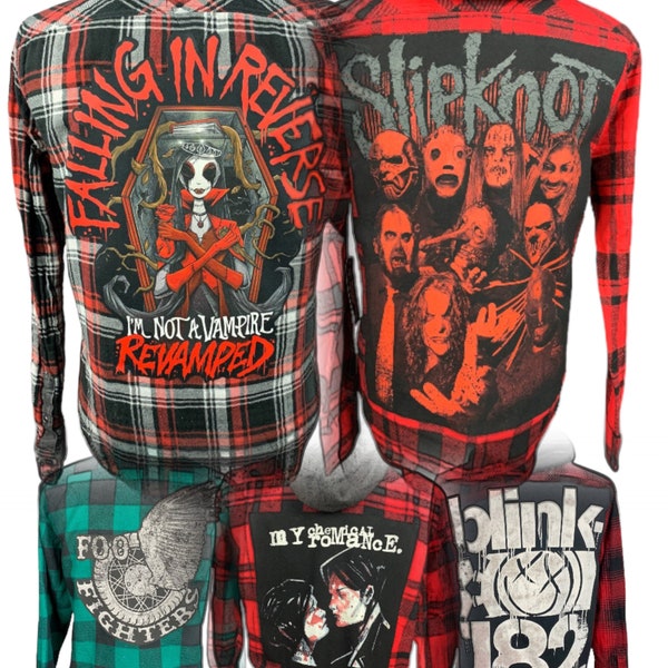 Choose Your Own Heavy Metal & Rock Band Rework Flannel Shirt