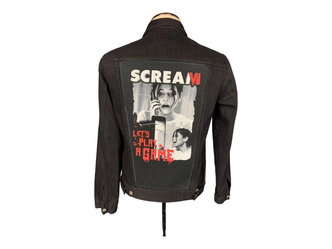Scream Jean Jacket| Reworked, Upcycled, Horror Movie Slasher Jacket ...