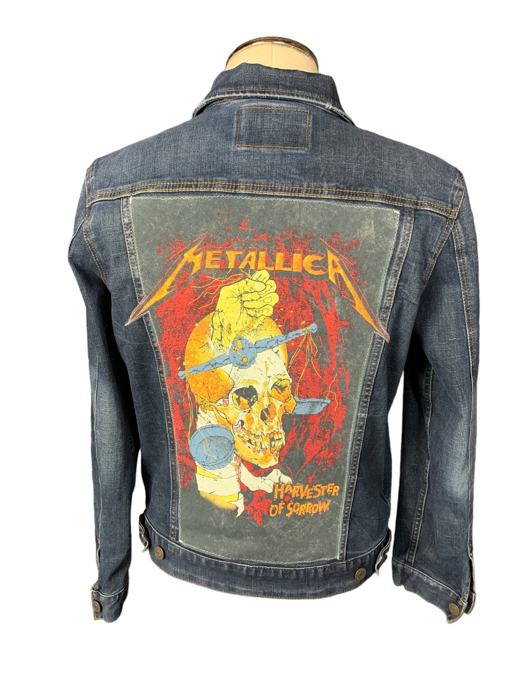 Metallica Reworked Denim Jacket Upcycled Sustainable Heavy Thrash Metal Rock Band Jean Jacket L
