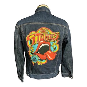 The rolling stones denim jean jacket | upcycled, reworked, rock n roll rock band jacket size large