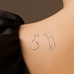 Minimalist Cute Cat Tattoo Two Cats Tattoo Two Cute Cat Temporary Tattoo (Set of 3)