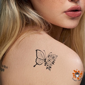 Floral butterfly temporary tattoo butterfly tattoo floral temporary tattoo butterfly body art tattoos temporary women tattoos (Set of 3)