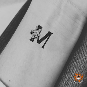 Monogram Floral Temporary Tattoo Monogram Initial Temporary Tattoo monogram floral alphabets Tattoo alphabet temporary tattoos (Set of 3)