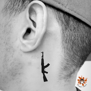 Set van 3 AK47 tijdelijke tattoo Kalasjnikov geweer tijdelijke tattoo AK geweer tijdelijke tattoo AK47 Temp tattoo AK geweer voor mannen tatoeages