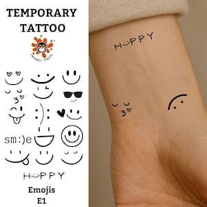 Minimalist funny face temporary tattoo silly face temporary tattoo emojis temporary tattoo funny temporary tattoos smile temporary tattoo