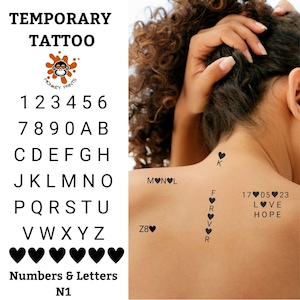 Minimalist Letters and Numbers Tattoo Custom Letters tattoo Custom Numbers tattoo custom date tattoo (2 Sheets)