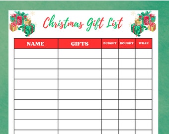 Christmas Gift List Printable Christmas Planner Gift Tracker Shopping List Gift Idea Gift List Planner Christmas Shopping Checklist Wishlist