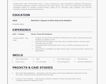 Professional Resume Template | ATS-Friendly | Editable Word + PDF | Modern Data Analyst & Power BI Resume